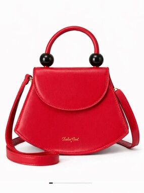 Daka Girl Red Top Handle Bag Black Bead Handle Structured Crossbody Purse